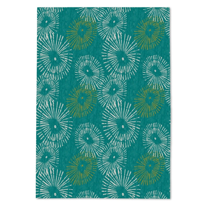 Teal Tea Towel with white and yellow Opihi pattern