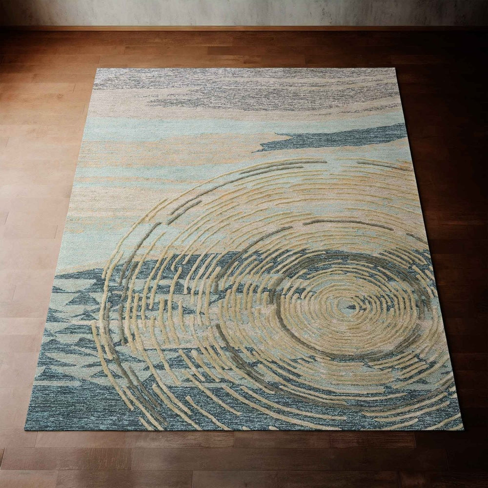 Kilo Hoku Outdoor Blue and Cream Textured Navigational Hawaiian Print Full in a room