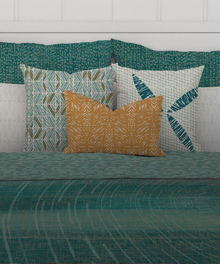 Coastal Home Décor Kilo Hōkū Duvet Cover Shown With Décor Pillows in a Large Bedroom