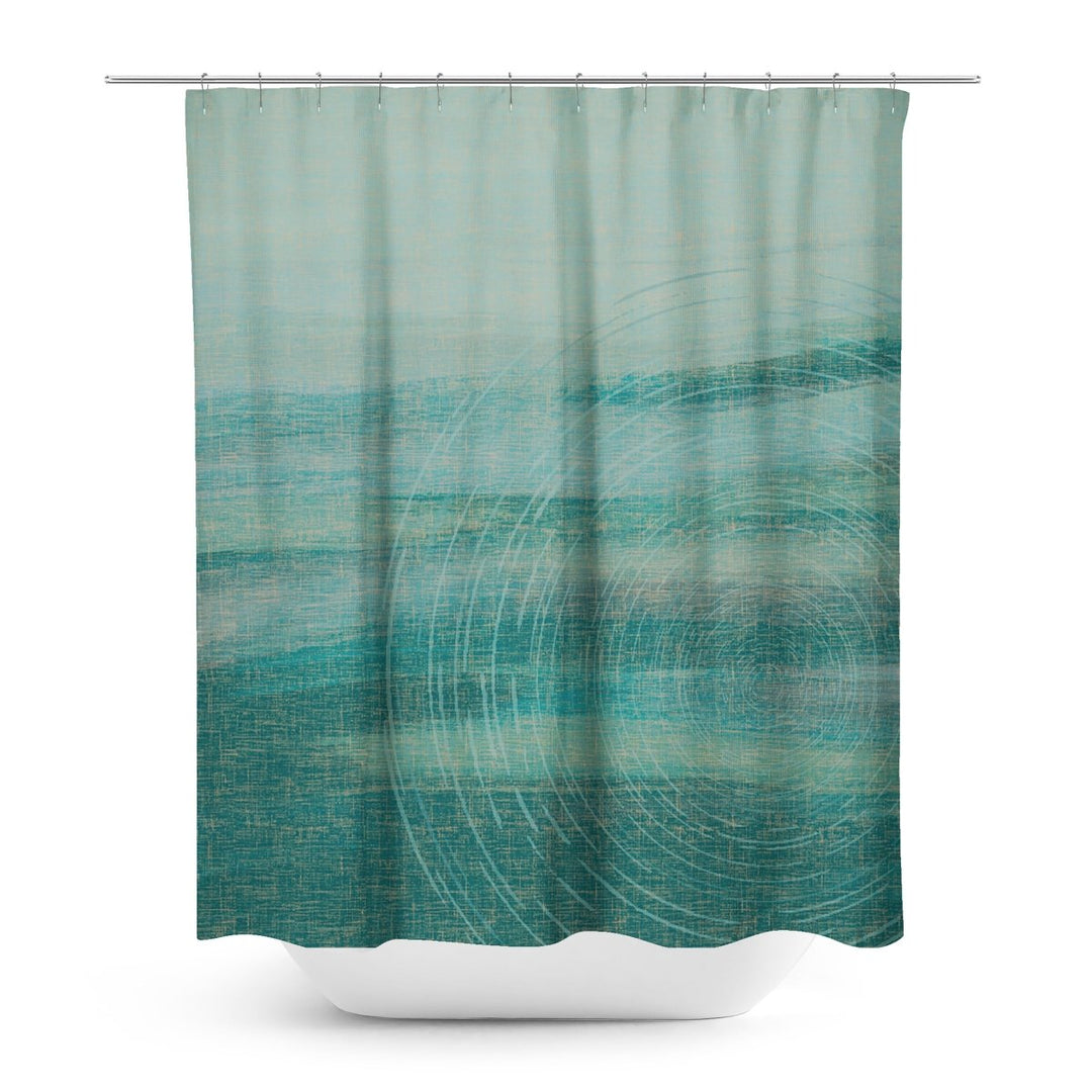 Kīlo Hōkū Shower Curtain Shown Hanging in a Bathroom Around a Floating Tub