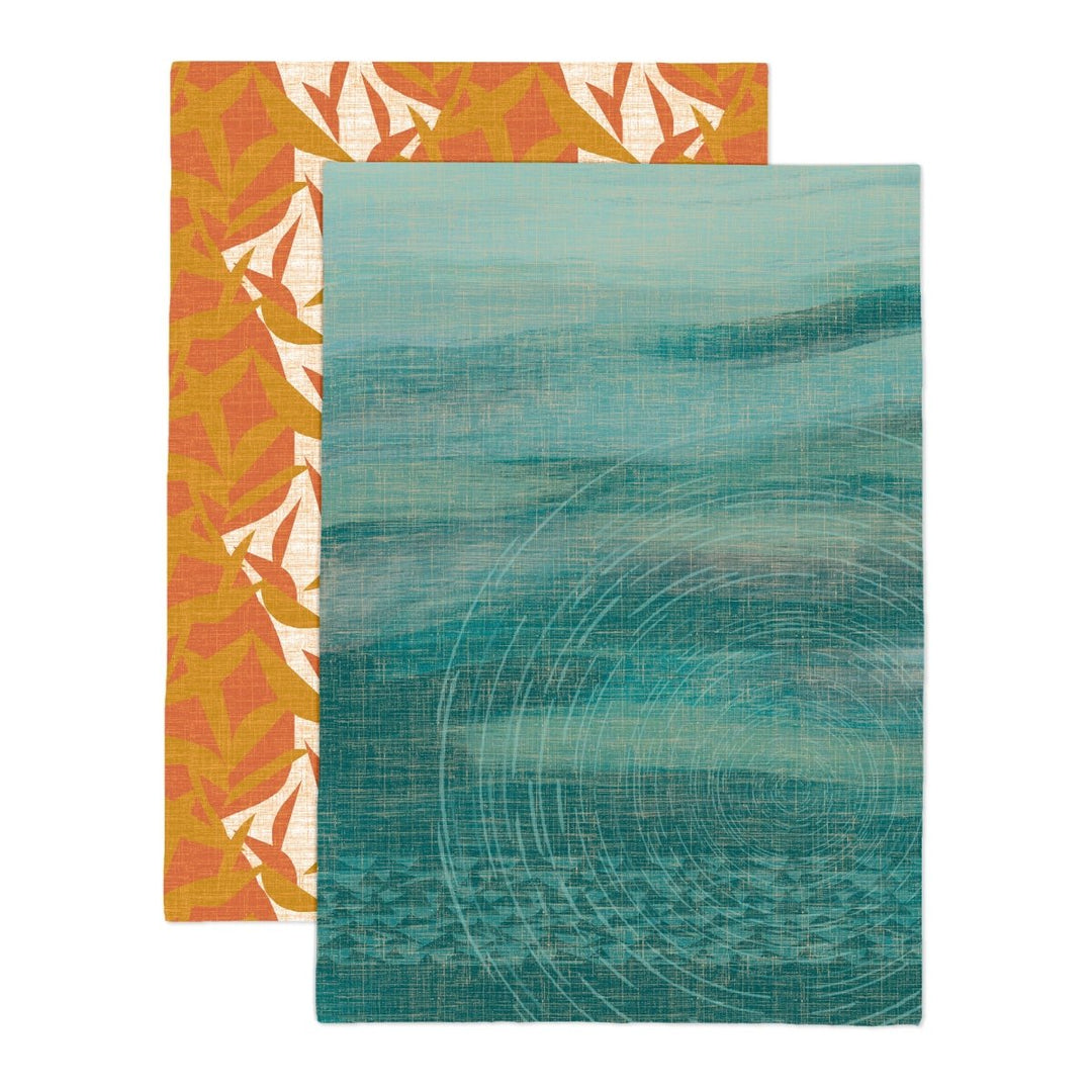 Kilo Hōkū Tea Towels Showing Both Orange and Blue On a White Background