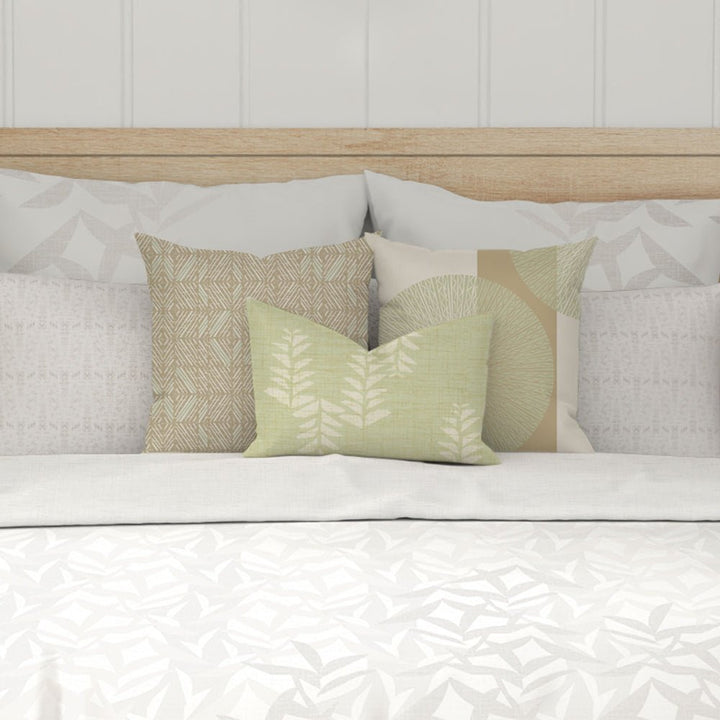 Closeup of the Lele Duvet Cover With a Décor Pillows Arrangement