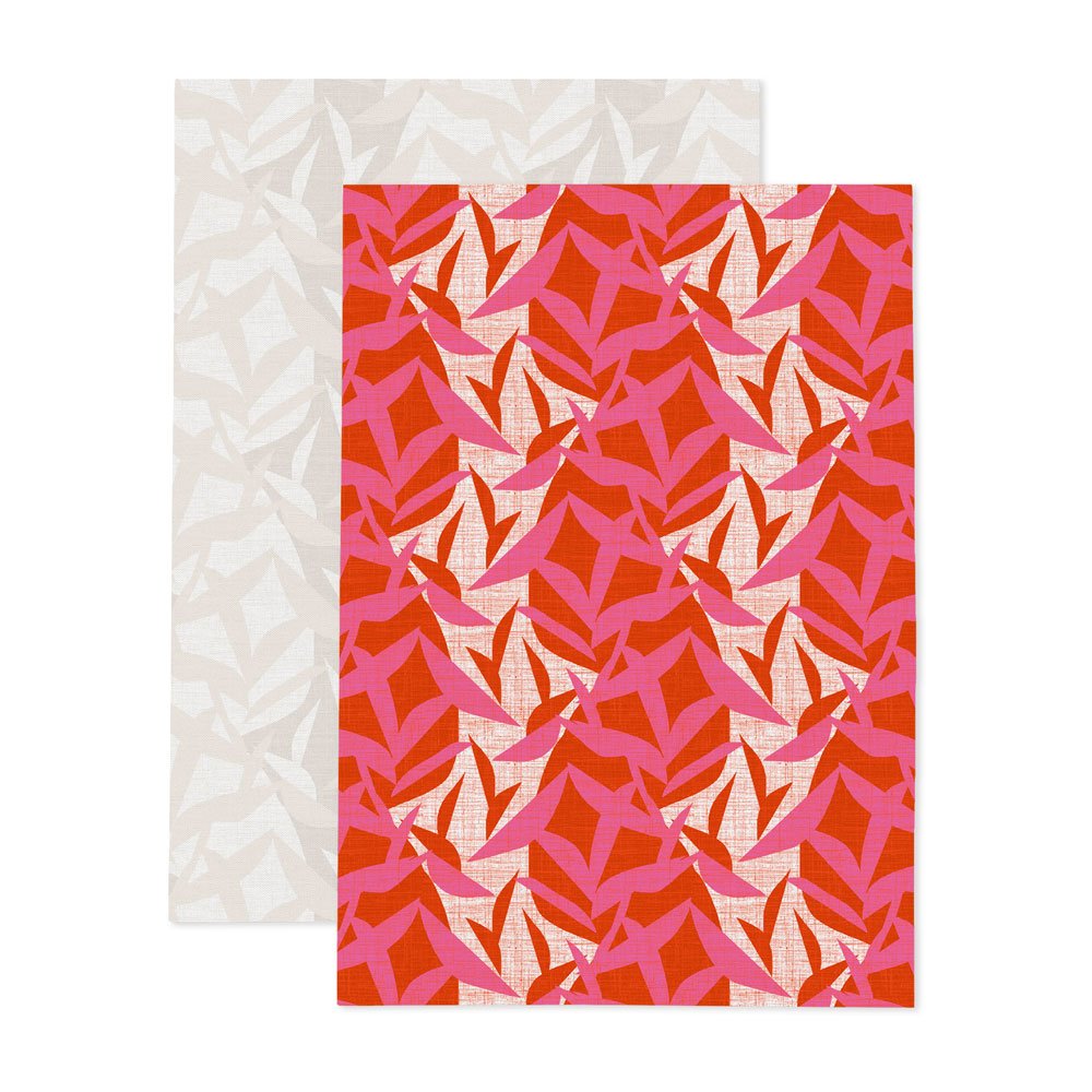 Lele Tea Towel Set Showing Both Red and White Towels On a White Background