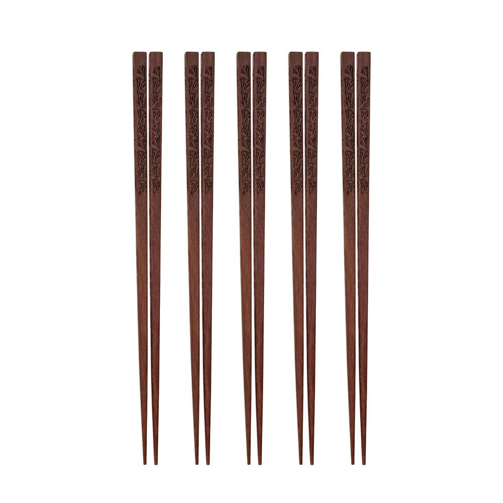 set of five redwood limu chopsticks on white background