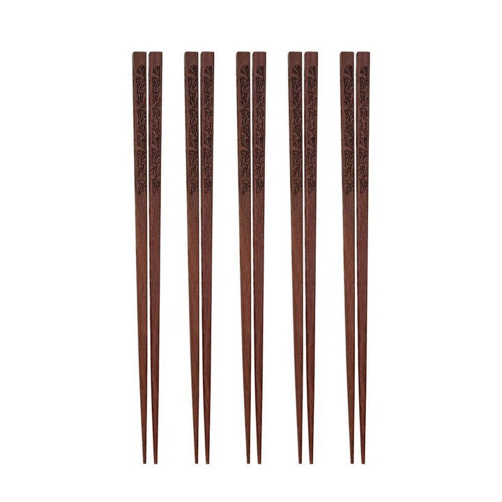 set of five redwood limu chopsticks on white background