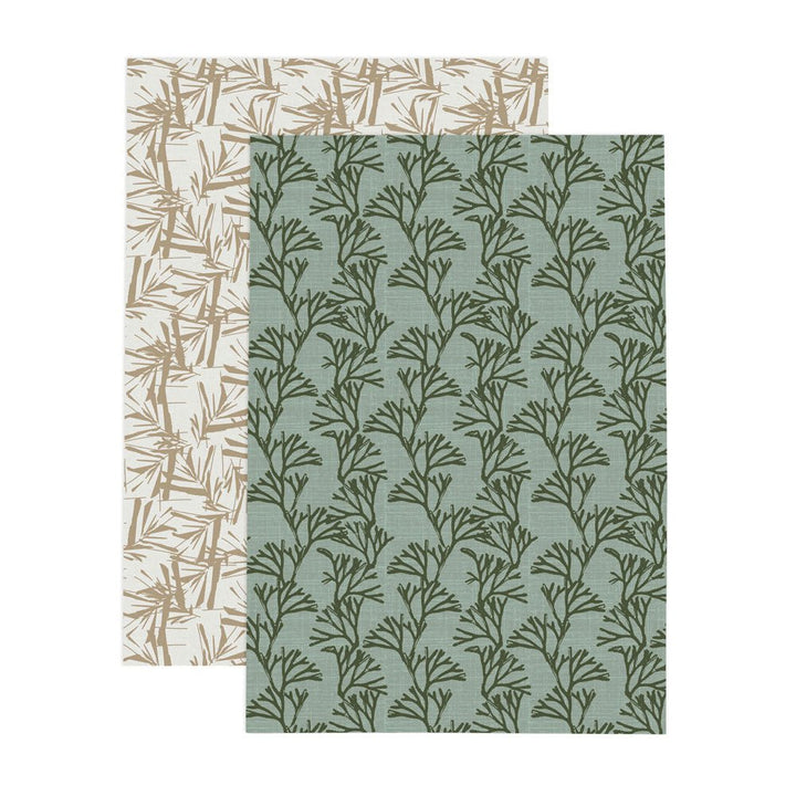 Limu Tea Towels Shown In Greena nd Beige Color On a White Background