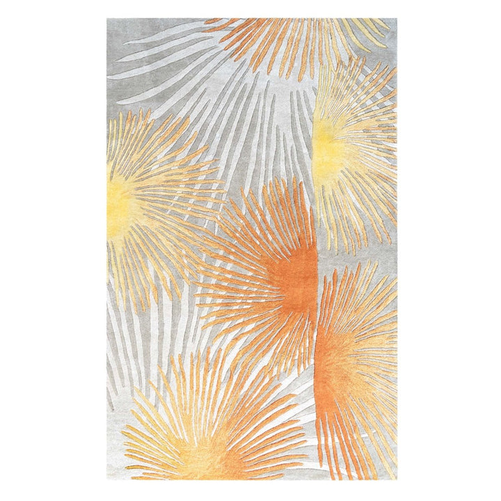 Loulu Area Rug Orange Yellow and Grey Color with Hawaiian Print Full Frontal View On a White Background