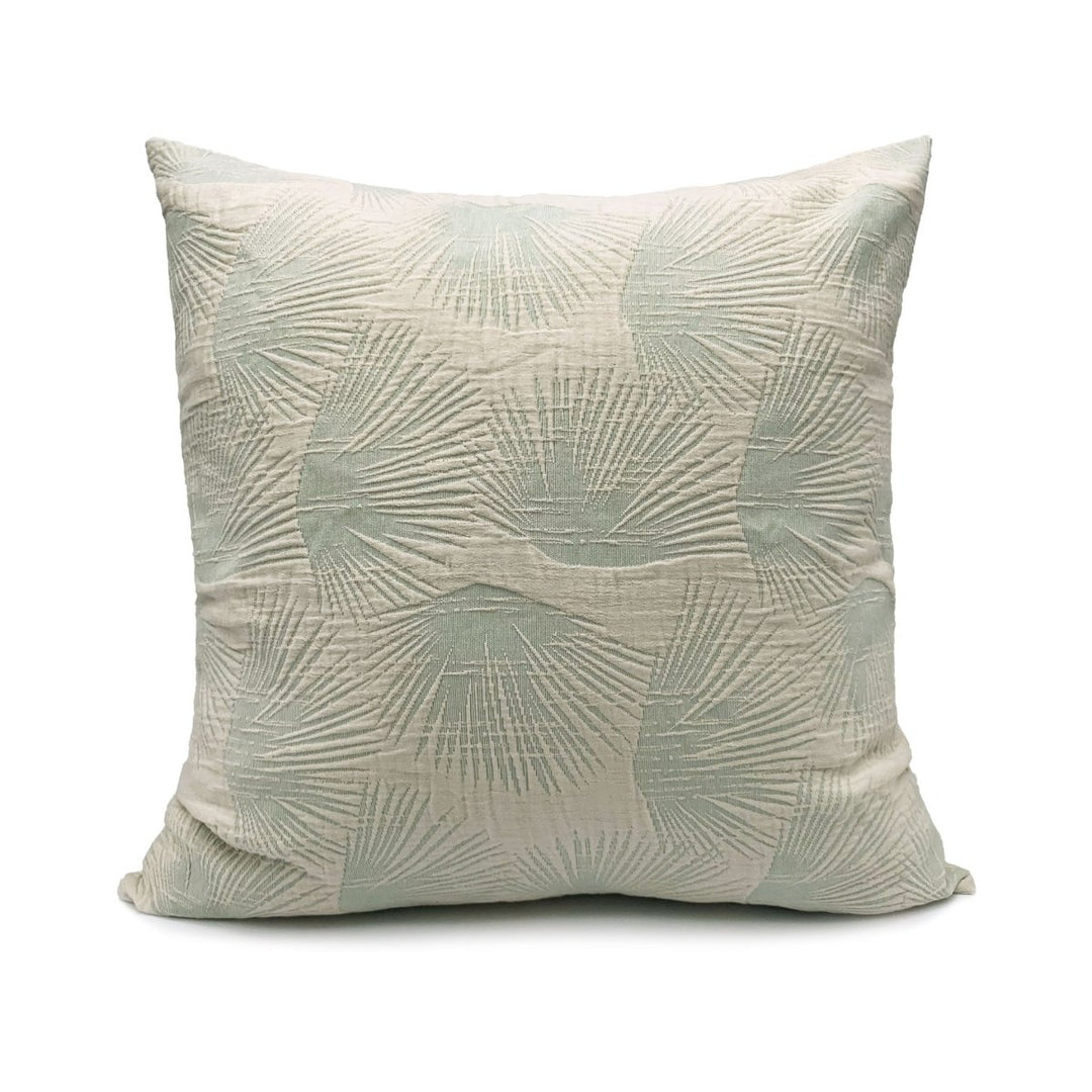 Loulu green matelasse Euro Sham with fan palm pattern.  