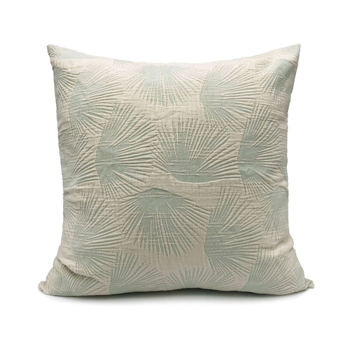 Loulu green matelasse Euro Sham with fan palm pattern.  