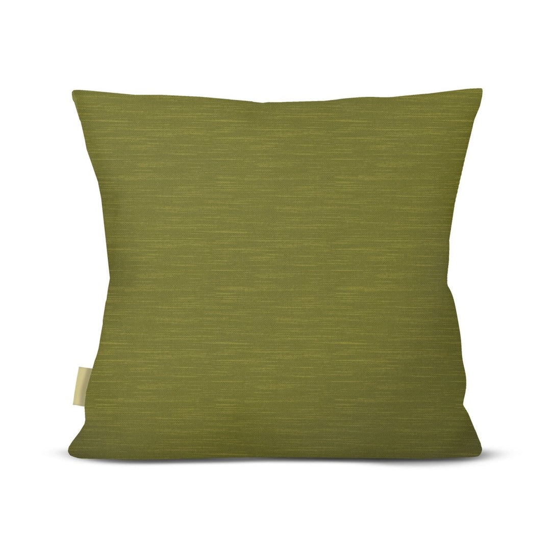 Back of the Green Loulu Palm Square Pillowcase, solid olive textured weave, on a white background