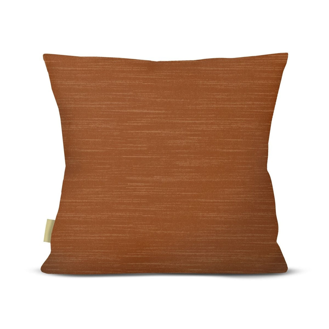 Back of the Pumpkin Loulu Palm Square Pillowcase, solid rust textured weave, on a white background