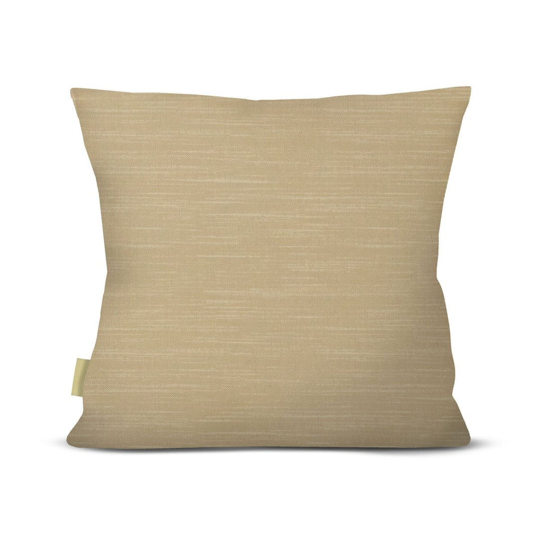 Back of the Natural Loulu Palm Square Pillowcase, solid sand textured weave, on a white background