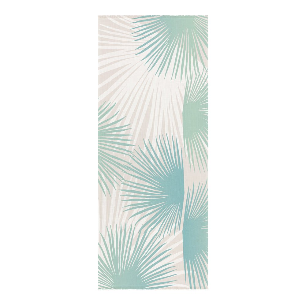 Full Image of the Teal Aqua Light Blue Loulu Hawaiian Print Travel Wrap 