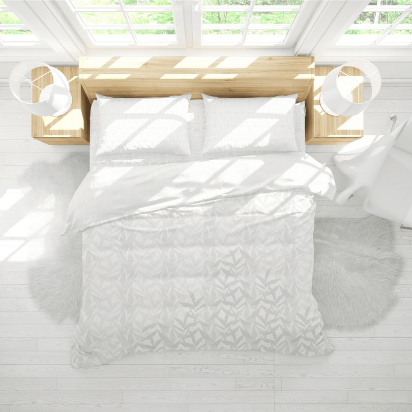 overhead view of white lele bedding