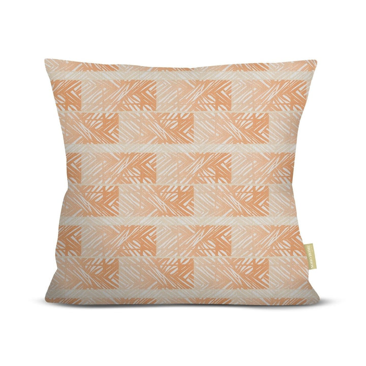 front view of Moena square pillow in orange on white background