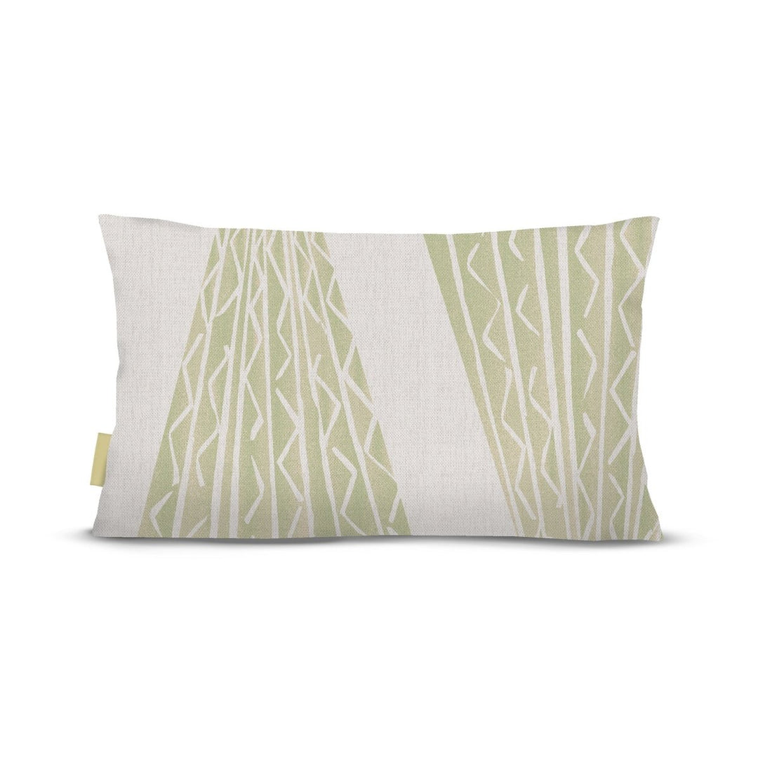 back view of Niho Kila lumbar pillow in sage on white background