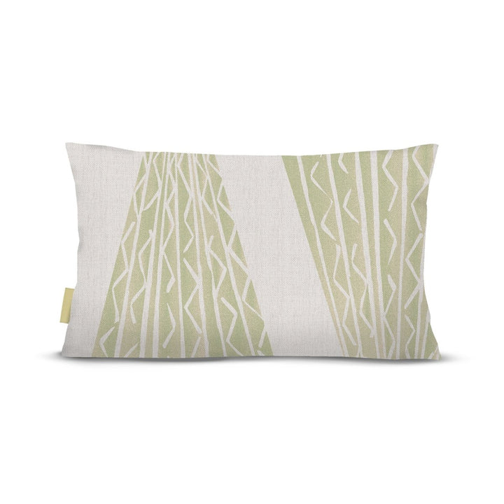 back view of Niho Kila lumbar pillow in sage on white background
