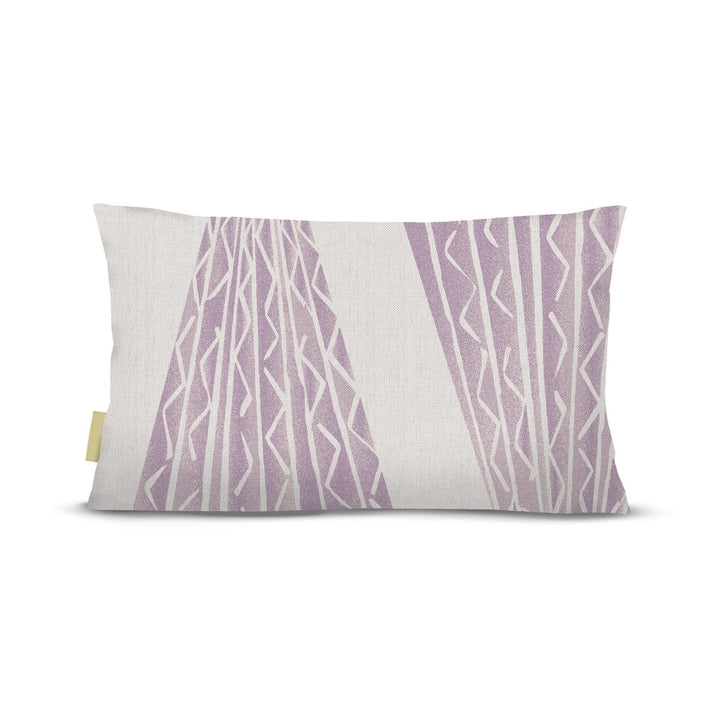 back view of Niho Kila lumbar pillow in lavender on white background