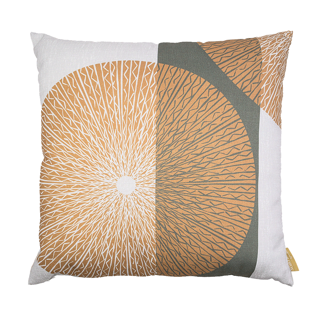 Bark & Stone & Ivory Niho Medallion Square Pillow against a white backdrop