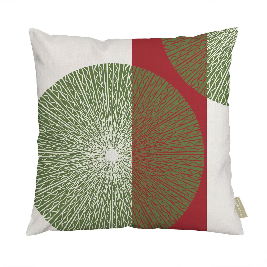 Red & Green Niho Medallion Square Pillow against white background