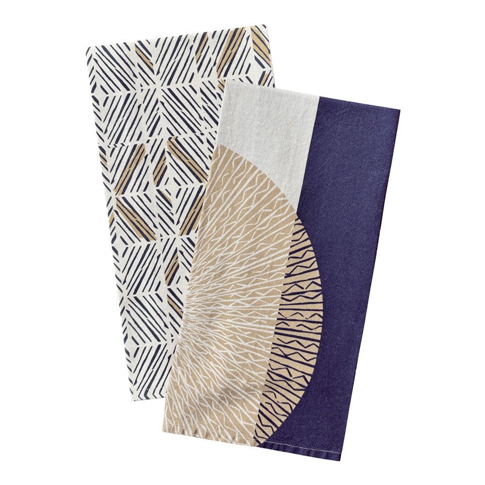 Niho Medallion Tea Towel Set On a White Background Showing Both Front and Back Side Prints