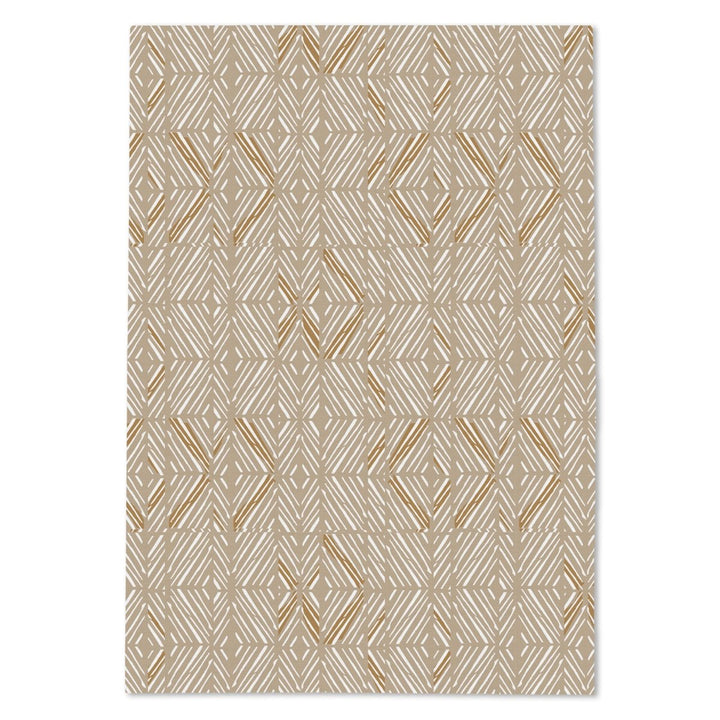 Beige and brown geometric patterned tea towel on a white background