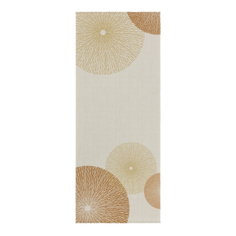 Full Image of the Niho Medallion Travel Wrap With Bold Browns and Tan Colors