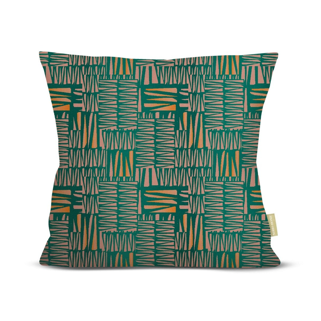Decorative pillow with geometric pattern on a white background