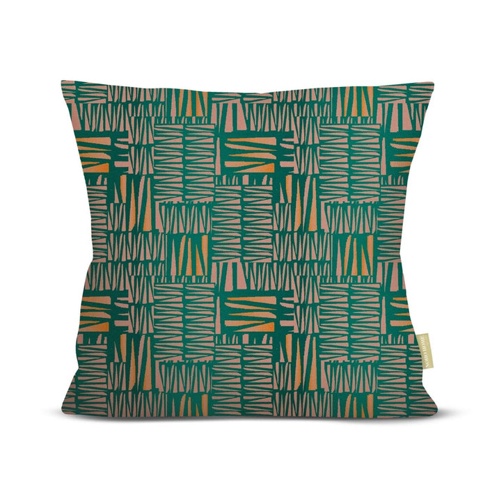 Decorative pillow with geometric pattern on a white background