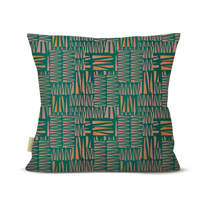Decorative pillow with geometric pattern on a white background