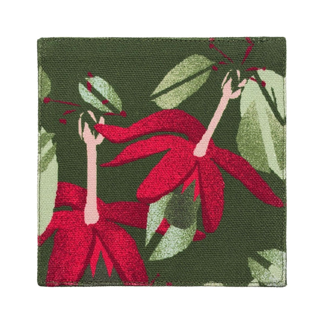 Kokiʻo ʻUlaʻula coaster: red native hibiscus on deep green cotton