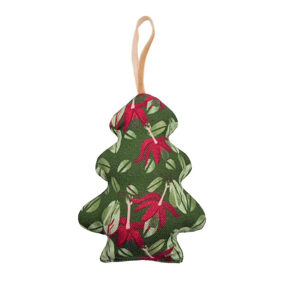 Front of the Kokiʻo ʻUlaʻula mini tree ornament with satin loop
