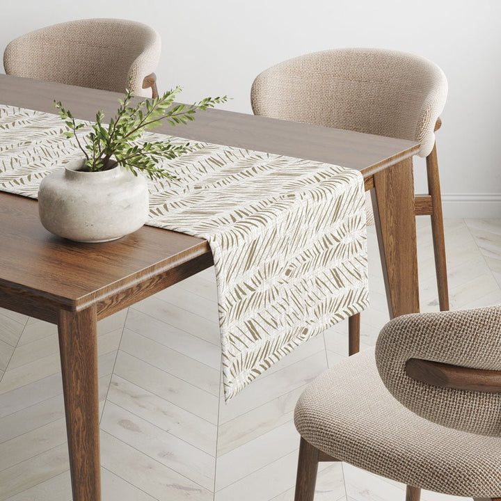 Premium Hulu Table Runner On a Wood Table With Chairs in the Background