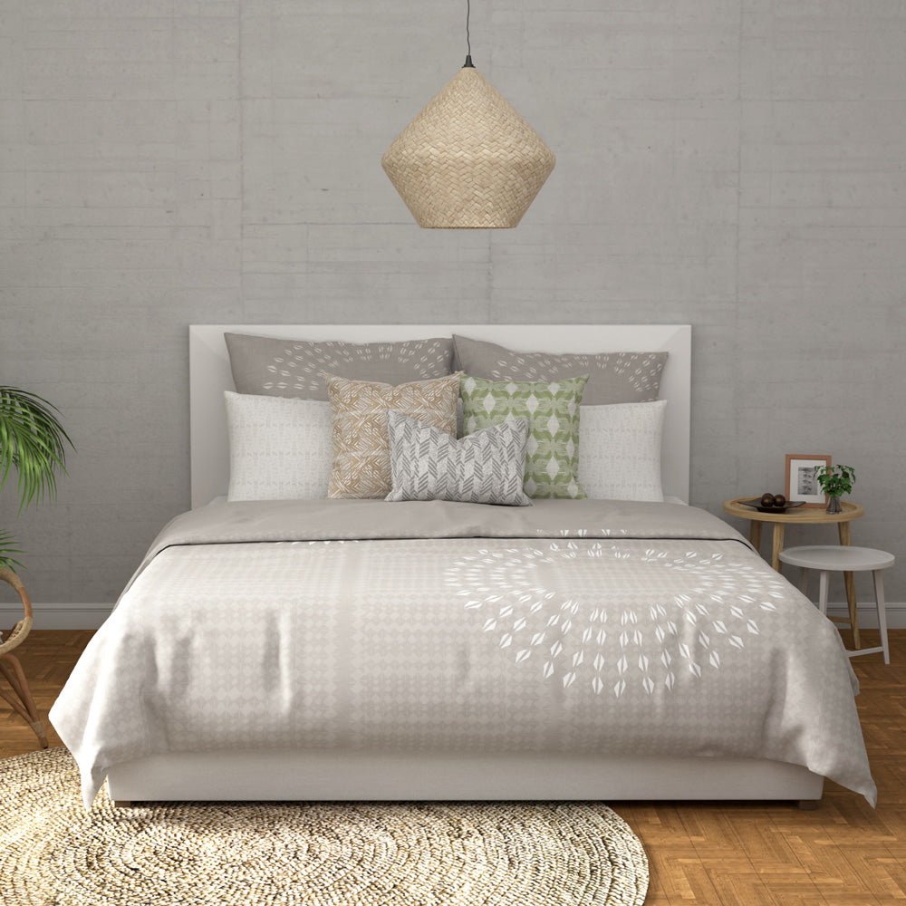Pukana Lā Euro Sham Pillowcases Set Behind Lumbar and Decor Pillows On a King Size Bed