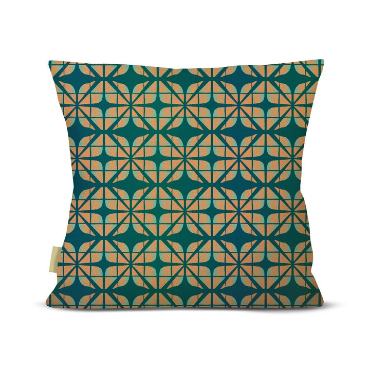 Decorative pillow with geometric pattern on a white background