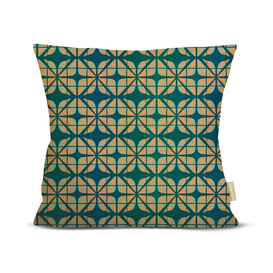 Decorative pillow with geometric pattern on a white background