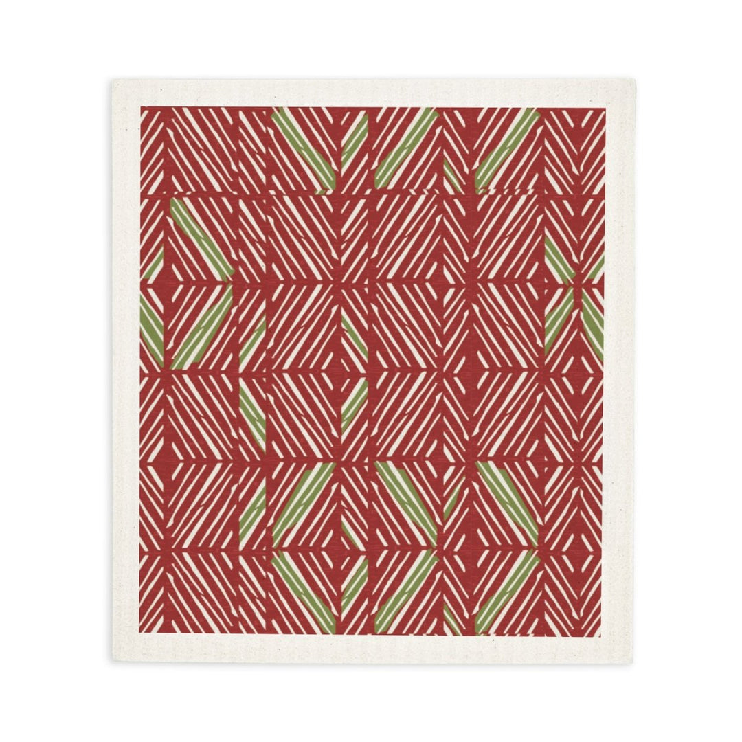 red and green cleaning cloth with geometric design