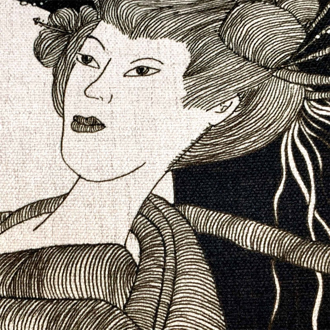 Close Up View Of Ryokō-sha Square Pillowcase Melveen Leed Design