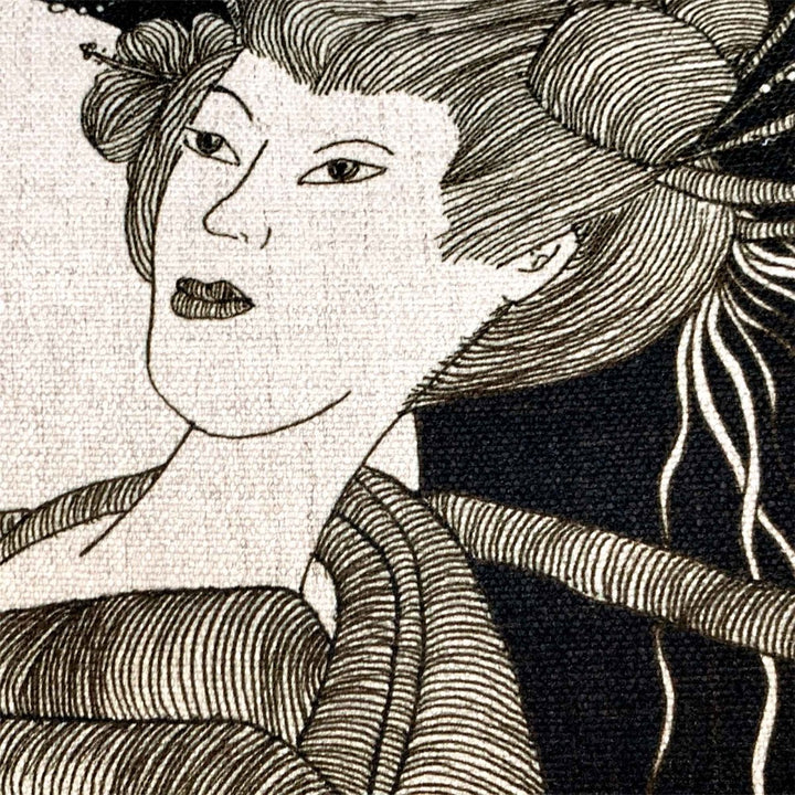 Close Up View Of Ryokō-sha Square Pillowcase Melveen Leed Design