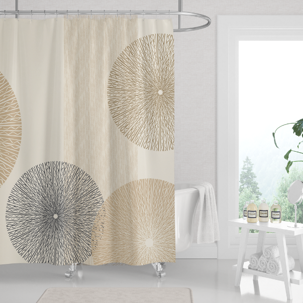 Maluhia Shower Curtain INstalled Around a Tub Next to An Open Bright Window