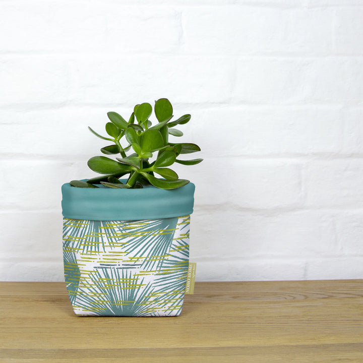 Ivory and Teal Loulu Fabric Planter - Large