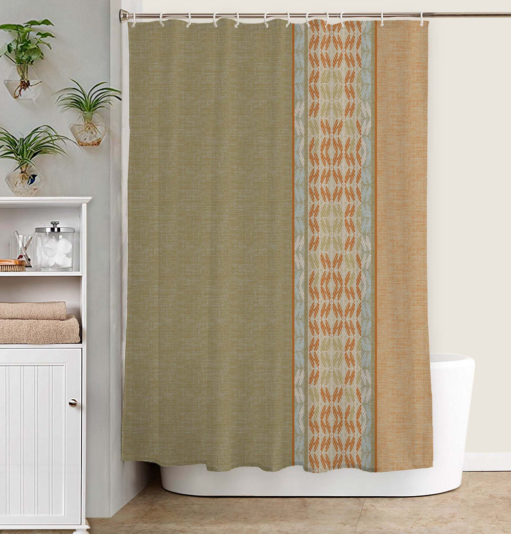 Peʻa Shower Curtain Hanging Over a Free Standing Tub