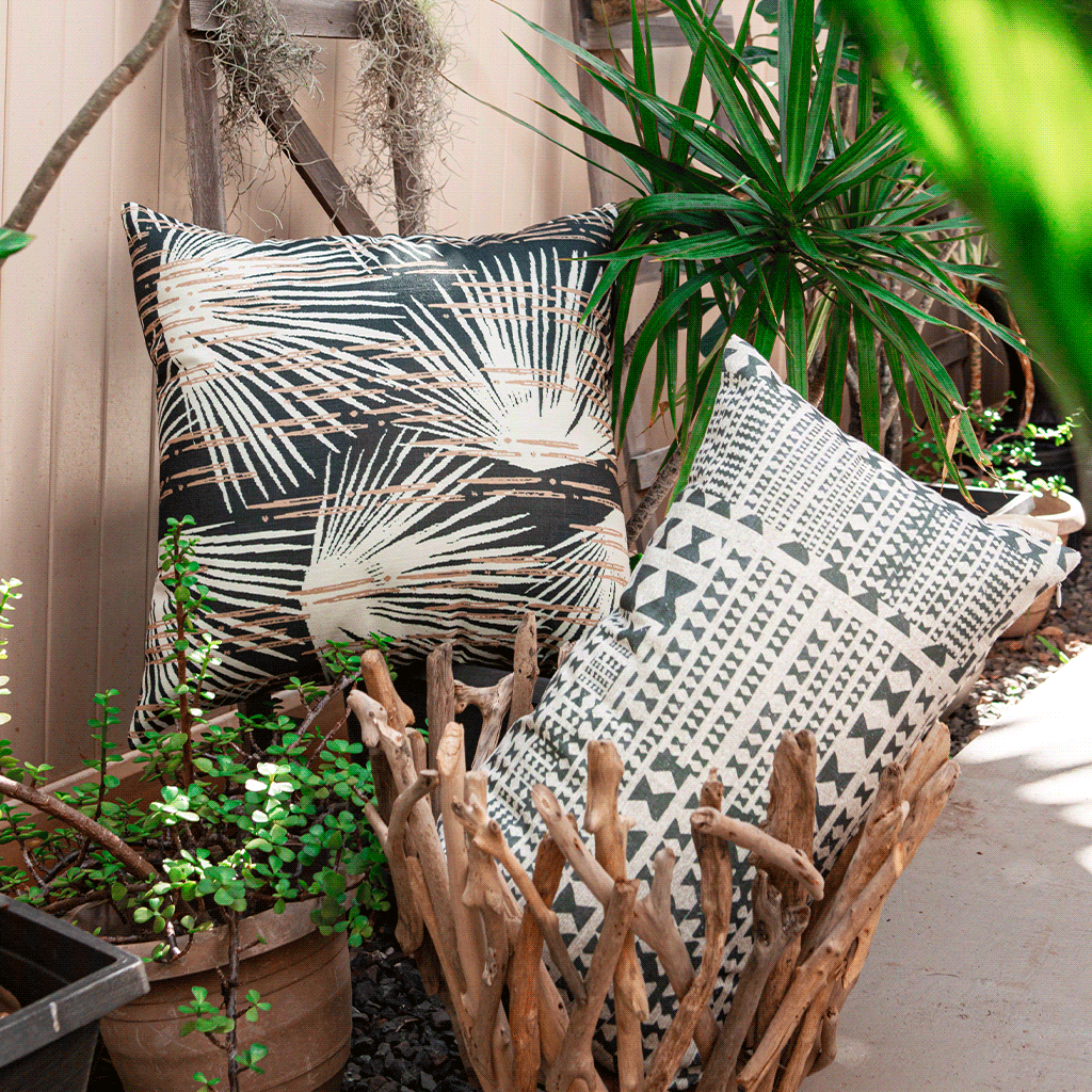 Black and Taupe Kāpili Lumbar Pillowcase