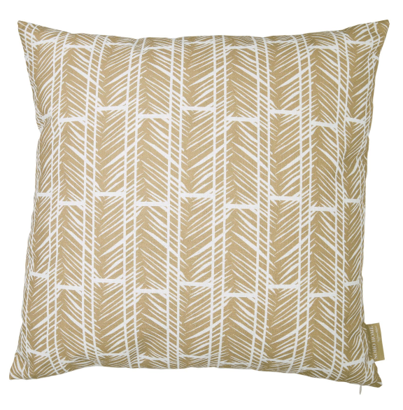 Tan and Ivory Hoe Hou Square Pillowcase Front Side Hawaiian Print On a White Background