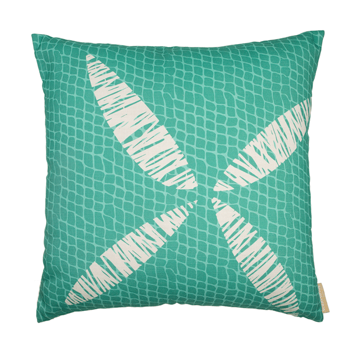 Ivory and Teal Kapua Kai Square Pillowcase Front Side On a White Background