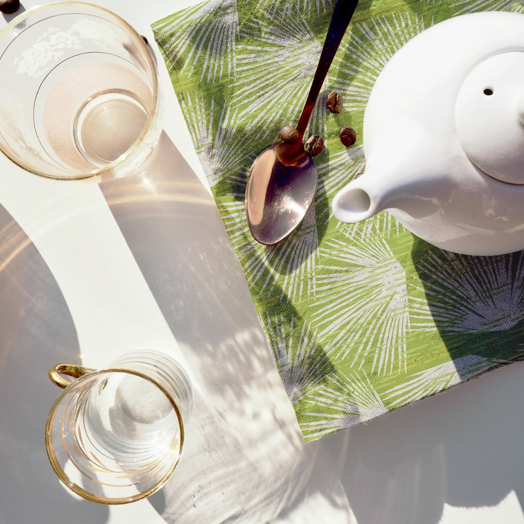 Ivory and Green Loulu Dining Napkin Set 