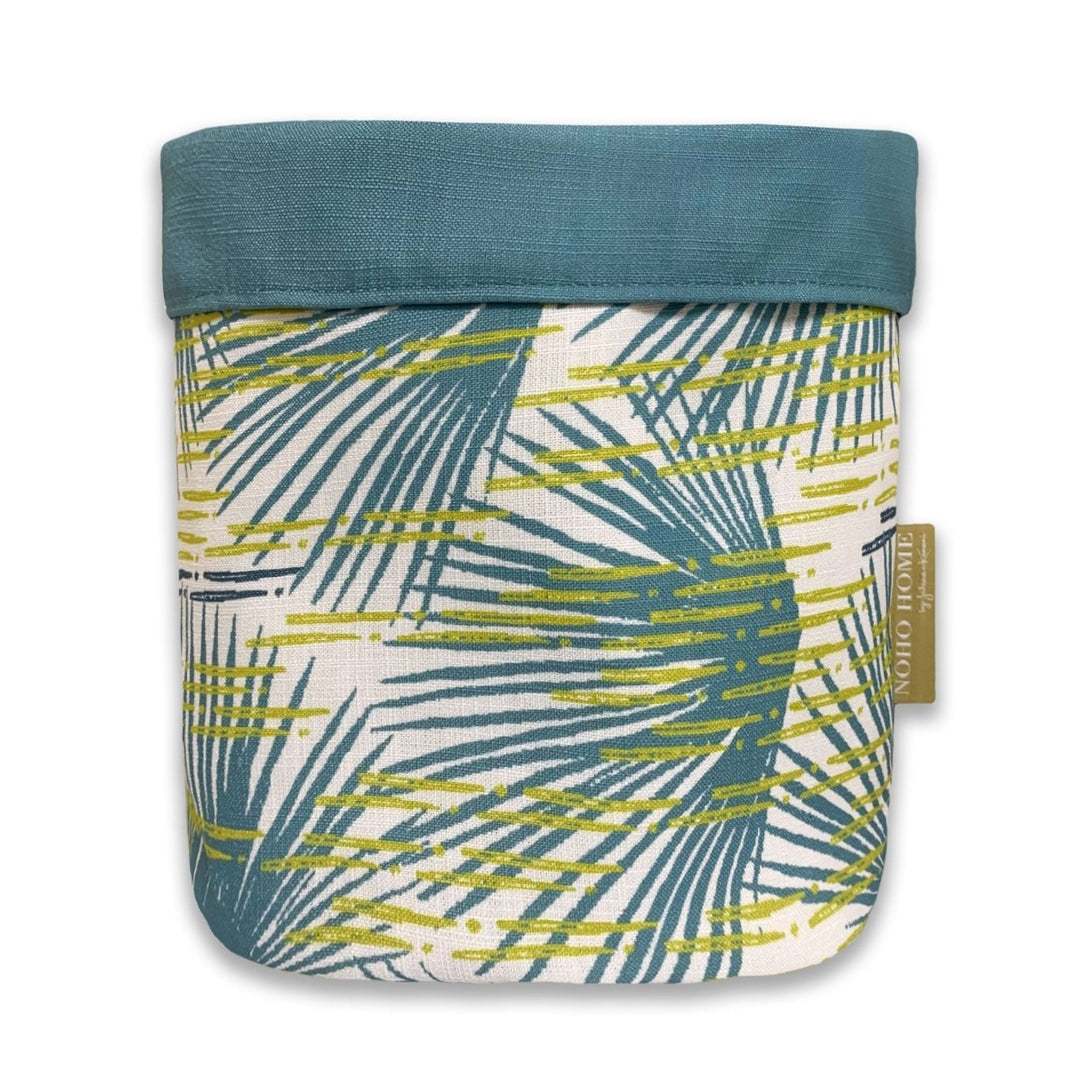 Ivory and Teal Loulu Fabric Planter - Large A decorative planter with a palm leaf design, in teal and ivory accents.