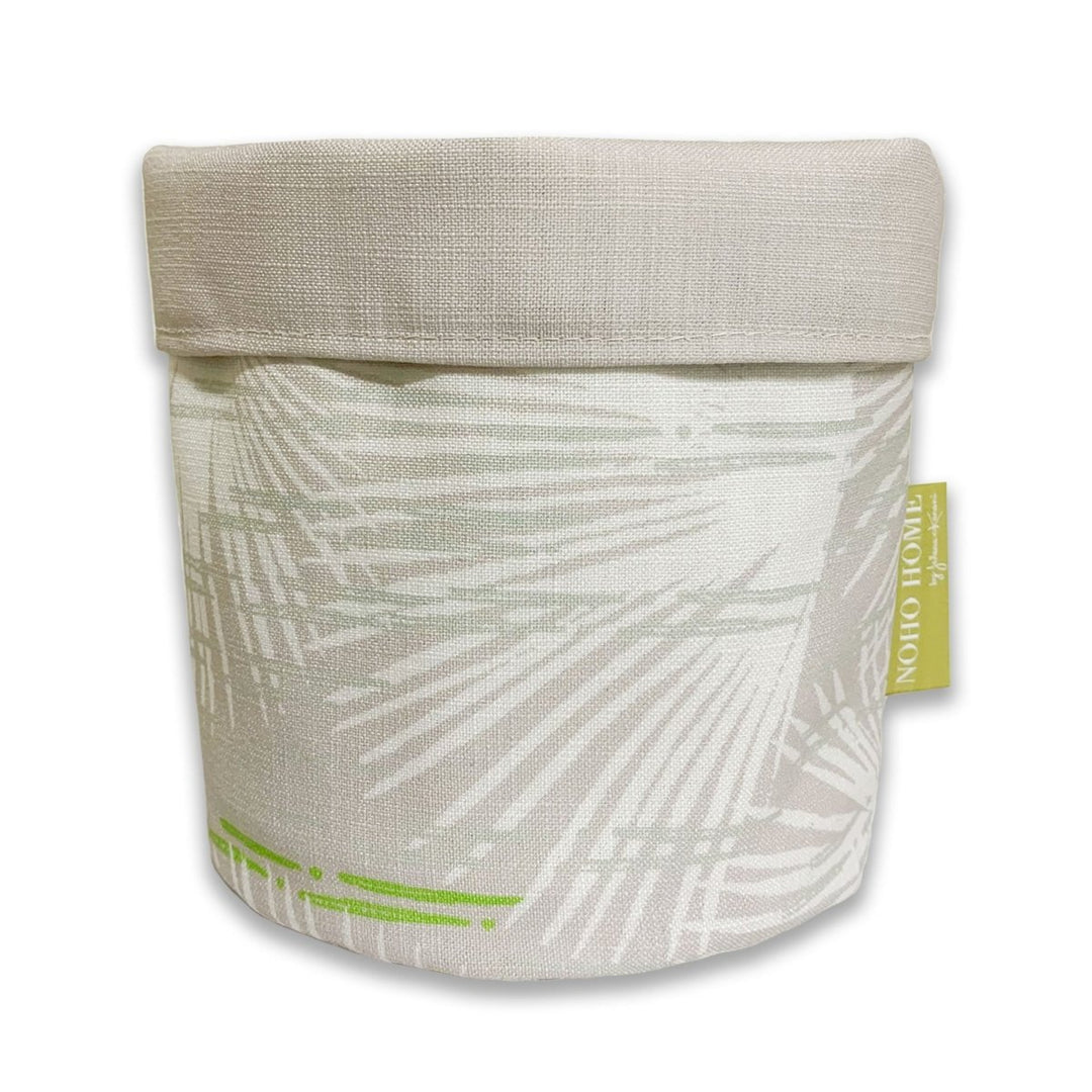 Beige and Ivory Loulu Fabric Planter - Medium - A decorative planter with a palm leaf design, in beige and ivory accents.