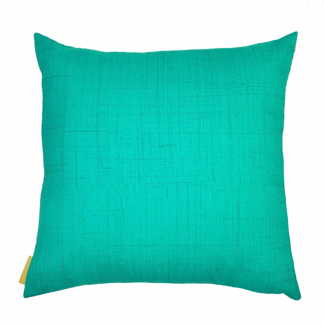 Back Side of the Green Flash Loulu Square Pillowcase on a White Background