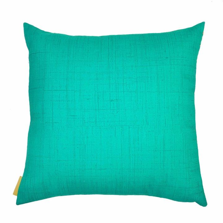 Back Side of the Green Flash Loulu Square Pillowcase on a White Background